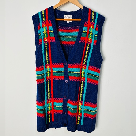 Vintage Knit Plaid Vest Cardigan By Susan Bristol Size M - Picture 2 of 5